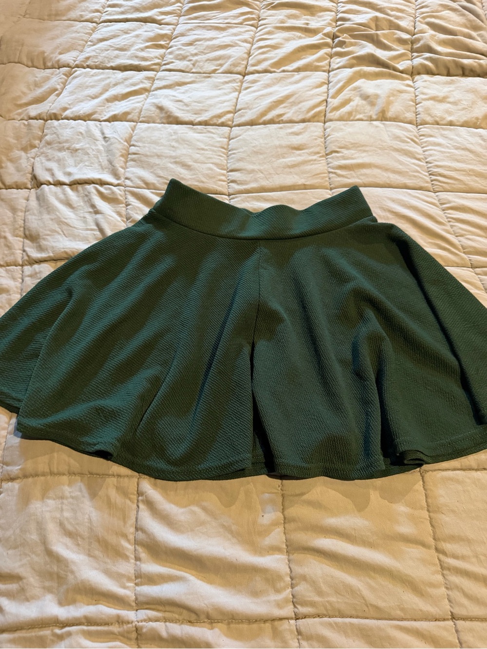 Green Textured Circle Skirt with Flared Silhouette